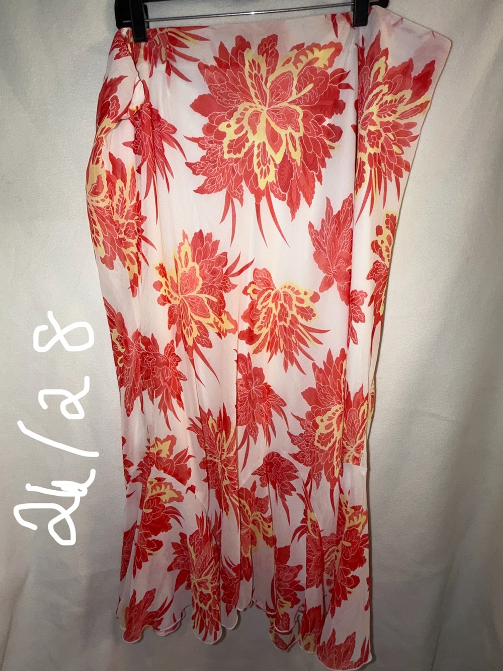 Floral Red & Yellow Maxi Skirt on White
